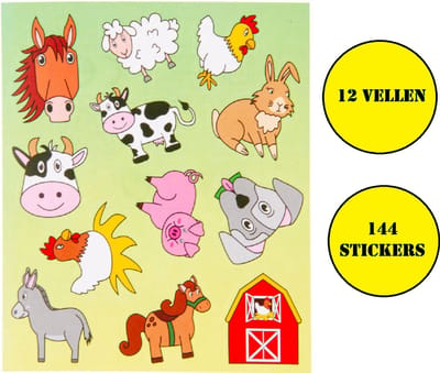 12 Boederij Dieren Stickervellen | 144 Boerderijdieren stickers | Traktatie voor Kinderen | Uitdelen | Uitdeelcadeau