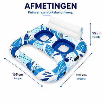 DPLUNIQ Luchtbed Zwembad - Floatie - Opblaasbed - Floaties voor in het Zwembad - 2Pers. - Max. 300kg - 9,5x33,3x20,9cm - Blauw/Wit