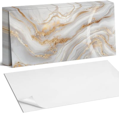 Coloray Plaktegels - Abstracte golven met details Zelfklevende Wandtegels - 40 cm x 20 cm - Romig Plaktegels - 10 stuks - Rechthoek PVC Tegels - Plaktegels Badkamer - Vloertegels Zelfklevend - Vinyl Tegels - Portugese Tegels