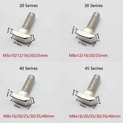 T-Schroeven, Boutbevestiging Tool voor T-Gleuf Aluminium Extrusie, Vernikkeld Koolstofstaal M8x30