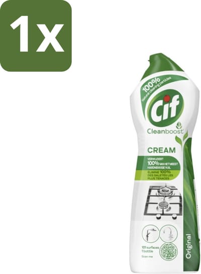 1 x Cif Cleanboost - Original - Poetsmiddel - 750 ml - Schoonmaakmiddel - Reinigingscrème - Hardnekkig Vuil - Vlekken Verwijderen - Streepvrij