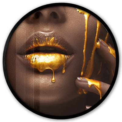 Poster in lijst Rond - Fotolijst 40x40 cm - Posters - Goud - Vrouw - Verf - Lippen - Luxe - Ronde posterlijst zwart - Decoratie - Wanddecoratie woonkamer - Muurdecoratie slaapkamer
