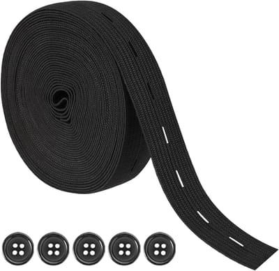 Elastische Gummy Band 5M voor Naaien, Inclusief 5 Knopen, Geschikt voor Rokken en Taillebanden, Duurzame Polyester Band voor Kleding en Perücken