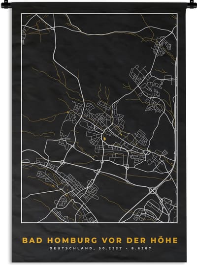 Wandkleed - Wanddoek - Stadskaart – Kaart – Bad Homburg vor der Höhe – Gold – Duitsland – Plattegrond - 120x180 cm - Wandtapijt