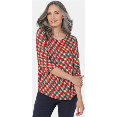Blouse met 3/4-mouwen en grafische print - camel / gedess. - Gr. 38 van Goldner Fashion