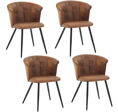 Meubles Cosy Set van 4 eetkamerstoelen - industriële met armleuningen Suedine bekleding - Bruin
