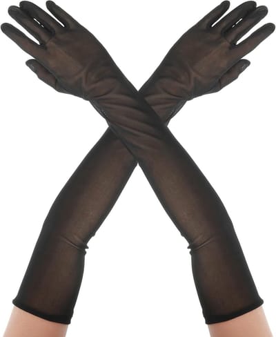 Transparante Lange Net Handschoenen Zwart 55 cm - Extra Lange Tulle Handschoenen voor Vrouwen, Perfect voor Opera, Kostuums en Feestjes