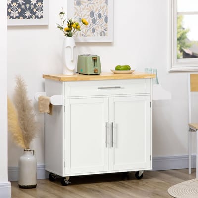 MODFU - Keukenwagen - Met Lade En Kast - Met Kruidenrek En Handdoekhouder - MDF - Wit - 109 X 40 X 89 Cm