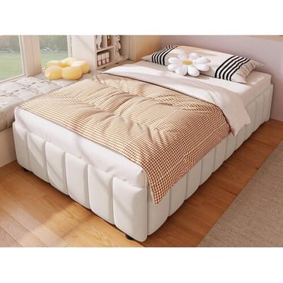 ModernLuxe Linnen gestoffeerd opbergbed - 90x200 cm - zonder hoofdbord - Beige