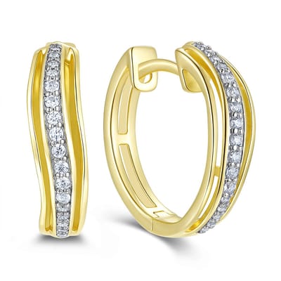 9NB-1662 – New Bling – Zilveren oorbellen middelste stenen – Met zirkonia – Goudkleurig – 925 zilver