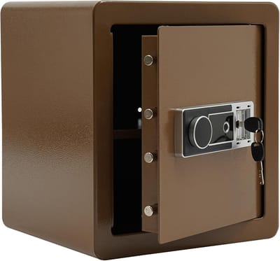 Veilige Kluis - Geldkist - Waardevolle Spullen - Vingerafdruk Slot - 45 Liter - Goudbruin