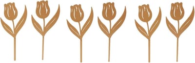 Tuinharingen Tulpen - Bloem Decoratie - Tuin Aankleding - Roestig Metaal - Set van 6 - Bruin