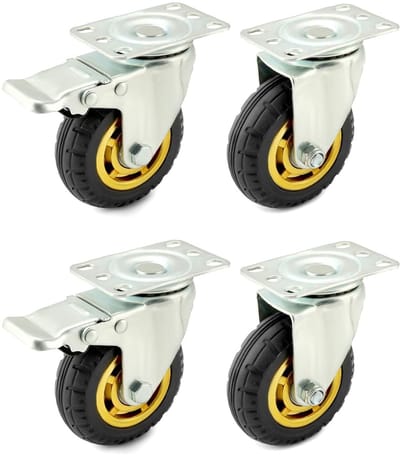 Set van 4 zware 100 mm wielen - Tot 70 kg per wiel - Schokabsorberende zwenkwielen voor meubels en industrieel transport, met 2 remwielen