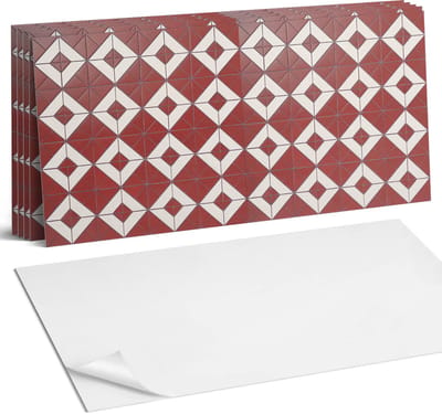 Coloray Plaktegels - Geometrische patronen in de lay-out Wandtegel Zelfklevend - 60 cm x 30 cm - Rood Plaktegels - 6 stuks - Rechthoek PVC Tegels - Plaktegels Keuken - Zelfklevende Vloertegels Badkamer - Vinyltegels Vloer Zelfklevend