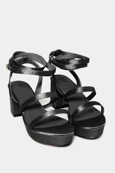 Yours Limited Collection Sandalen Met Hak & Satijnen Bandjes In Een (Extra) Brede Pasvorm In Zwartsize 37EEE