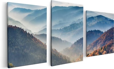 Artaza Canvas Schilderij Drieluik Heuvel Landschap Van Het Zwarte Wout Bos - 120x60 cm - Wanddecoratie Woonkamer - Schilderijen - Muurdecoratie