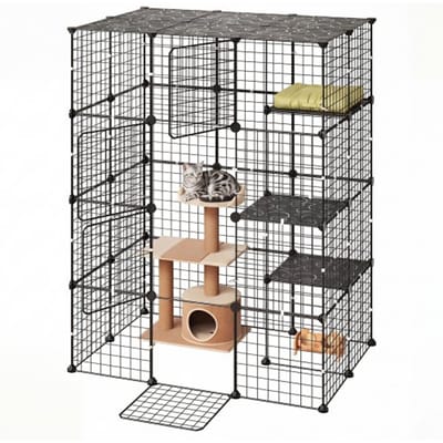 VEVOR Kattenkooi, 4 verdiepingen tellende kattenren, 104,1 x 71,1 x 139,7 cm, doe-het-zelf kattenren, afneembare metalen kooi met 4 deuren, ideaal voor 1-2 katten, kittens, kleine dieren, zwart