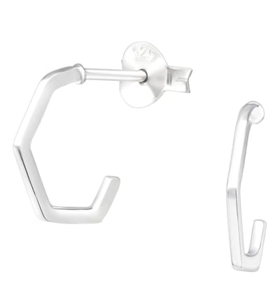 Joy|S - Zilveren hoekige oorbellen - hexagon oorringen stud - 11 mm - zilver