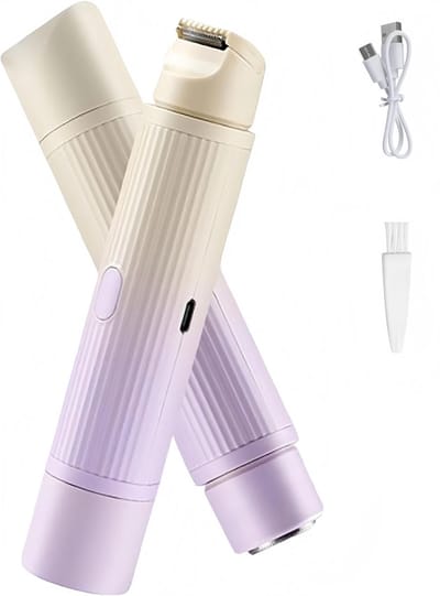 Comfort 2-in-1 Elektrisch Scheerapparaat voor Dames, Scheerapparaat met Dubbele Kop, Bikinitrimmer, Draadloos, Oplaadbaar en Waterdicht – Geschikt voor Droog en Nat Gebruik op Gezicht, Kin, Oksels en Benen (Paars)