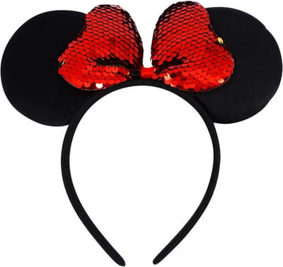 Diadeem muizenoren met glitter strik rood
