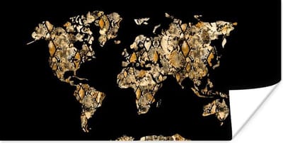 Poster 120x60 cm - Wereldkaart - Slangenprint - Luxe - Posters - Kamer decoratie - Wanddecoratie woonkamer - Muurdecoratie slaapkamer