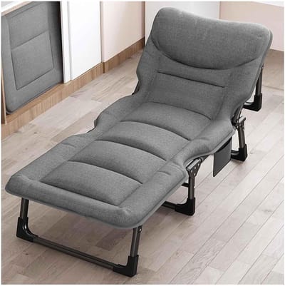 Klapbed met kussen - Logeerbed buiten - Ontspannen in de natuur - Verstelbare rugleuning - 70 cm breed - Grijs