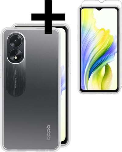 Hoesje - Met Screenprotector - Geschikt voor OPPO A38 - Sterk & Shockproof - Back Cover - Siliconen Case - Telefoon Hoes - Telefoonhoesjes - Transparant