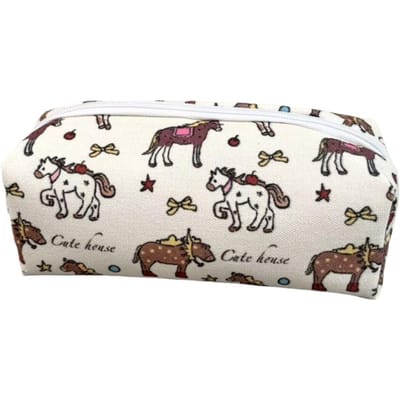 Schattige Paardenprint Etui – Canvas Ritszakje Voor Schrijfwaren Cosmetica Dagelijkse Benodigdheden