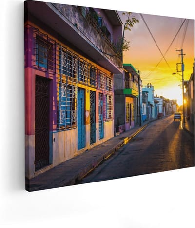 Artaza Canvas Schilderij Zonsondergang - 50x40 cm - Muurdecoratie Stad - Wanddecoratie Woonkamer - Kamer Accessoires