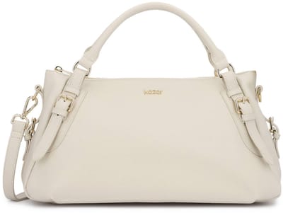 Soft leather handbag in off white color