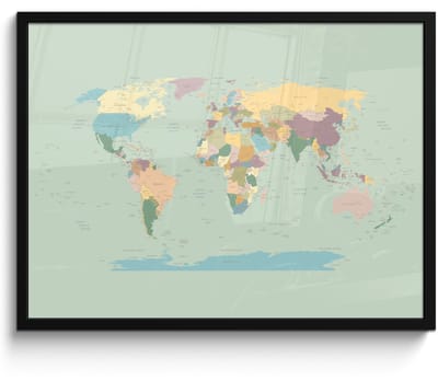 Poster in lijst - Fotolijst 80x60 cm - Posters - Wereldkaart - Realistisch - Kaart - Posterlijst zwart - Decoratie - Wanddecoratie woonkamer - Muurdecoratie slaapkamer