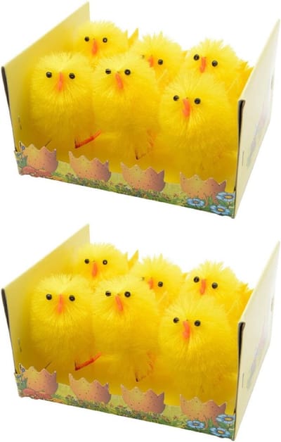 Decoris gele mini kuikentjes - 12x stuks - paaskuikens - hoogte 6,5 cm - Paasversiering / Paasdecoratie