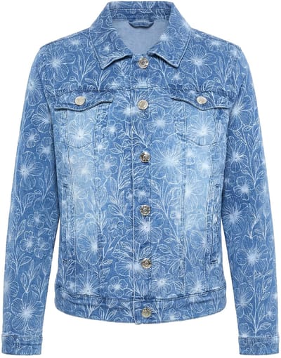 Angel of Style - Dames - Denim jasje Frieda bloemmotief 4 zakken - Licht blauw denim - Maat 50