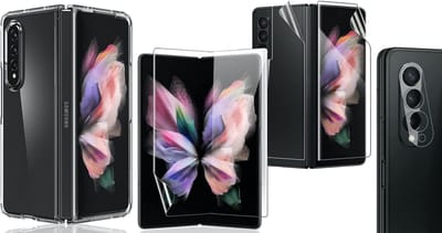 Hoesje geschikt voor Samsung Galaxy Z Fold 3 - Siliconen Back Cover Case Hoes Transparant - PET Folie Screenprotector - Camera Lens Screenprotector