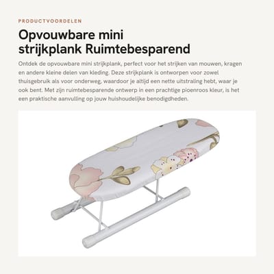 Dailygoods- Strijkplank Opvouwbaar - Mini Strijkplank - Katoenen Doek - Antislip Kussen - Ruimtebesparend - Voor Mouwen en Kragen - Mini Strijktafel
