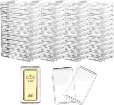 50 stuks Acryl zilveren staafhouder 4x2cm binnendiameter doorzichtige rechthoekige acrylbox voor muntverzameling, opslag en bescherming