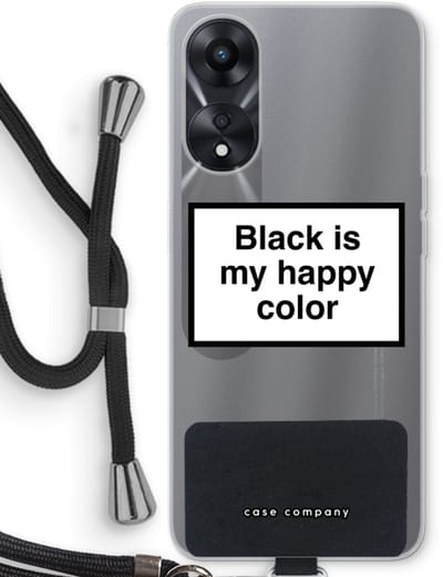 Case Company® - Hoesje met koord geschikt voor Oppo A78 5G hoesje met Koord - Black is my happy color - Telefoonhoesje met Zwart Koord - Bescherming aan alle Kanten en Over de Schermrand