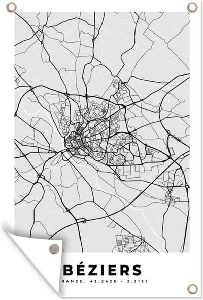 Muurdecoratie Kaart - Stadskaart - Béziers - Plattegrond - Frankrijk - 120x180 cm - Tuinposter - Tuindoek