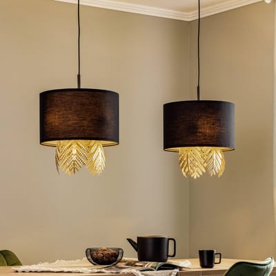 Lucande - hanglamp - 6lichts - Stof, strijkijzer - H: 39.4 cm - E27 - zwart, goud