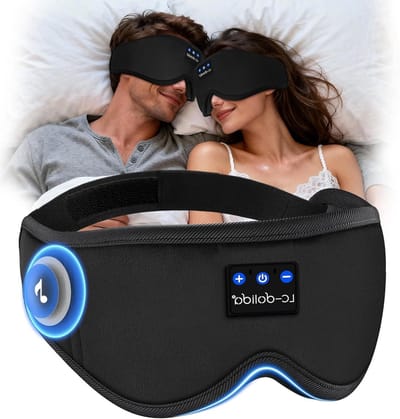 Bluetooth Slaapmasker met Draadloze Hoofdtelefoon voor Zijslapers, Ultrathin Stereo Speakers, 3D Ontwerp voor Volledige Donkerte, Ademend en Zacht voor Diepe Slaap en Reizen