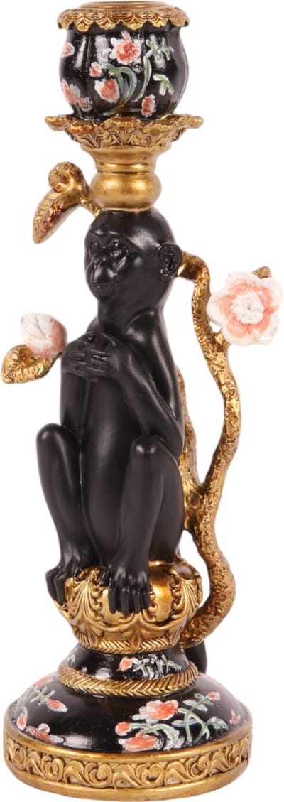 Baroque - Kandelaar - Kandelaar Aap 25.5 cm - Zwart - Resin - 25.5x9x9 - Polyresin