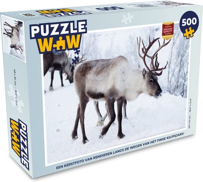 Puzzel Een kerstfoto van rendieren langs de wegen van het Finse Kilpisjarvi - Legpuzzel - Puzzel 500 stukjes - Kerst - Cadeau - Kerstcadeau voor mannen, vrouwen en kinderen