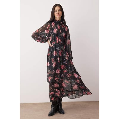 Zwarte maxi-jurk voor dames, geschikt voor avond- of dagelijks gebruik.