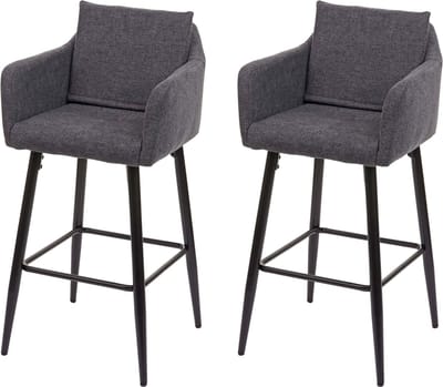 Set van 2 barkrukken MCW-H93, barkruk tegenkruk, metalen voetensteun ~ stof/textiel donkergrijs