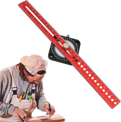 T-liniaal met Passer - Aftekenliniaal Hoekliniaal - Houtbewerking Tekenen - 360 Graden Instelbaar - 30 cm - Zilver