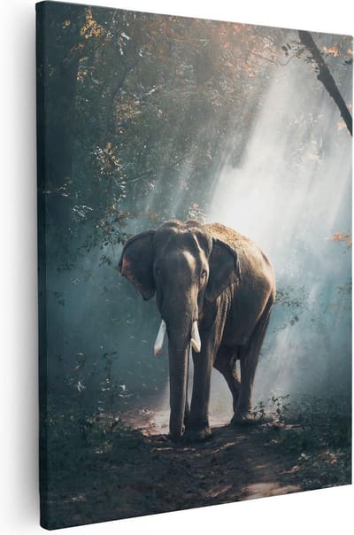 Artaza Canvas Schilderij Olifant In Jungle - 40x50 cm - Wanddecoratie Woonkamer - Muurdecoratie Dieren - Kamer Accessoires