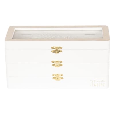 Clayre & Eef Sieradendoos 24x10x12 cm Wit Hout Glas Juwelendoos