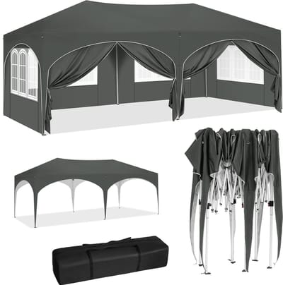 Bergson Partytent - 3x6m - Paviljoen - Opvouwbaar feesttent - Waterdicht - UV-bestendig - 6 Zijwanden - Draagtas