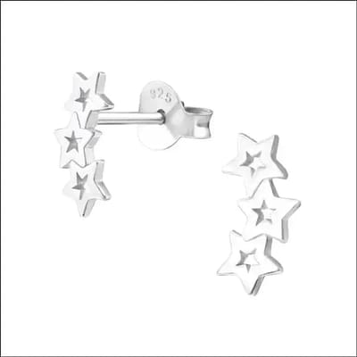 Aramat Jewels | Oorbellen | Zilveren Ster Oorbellen Sterretjes – 925 Zilver Meerdere Maten | 3 sterretjes-9x5mm | | | Zilver | Kinderen, Volwassenen | Verkleurd niet