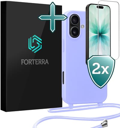 Hoesje Geschikt voor iPhone 17 Case Siliconen Hoes Met Koord Met 2x Screenprotector - Hoes Geschikt voor iPhone 17 Met Telefoonkoord Hoesje Backcover - Lila
